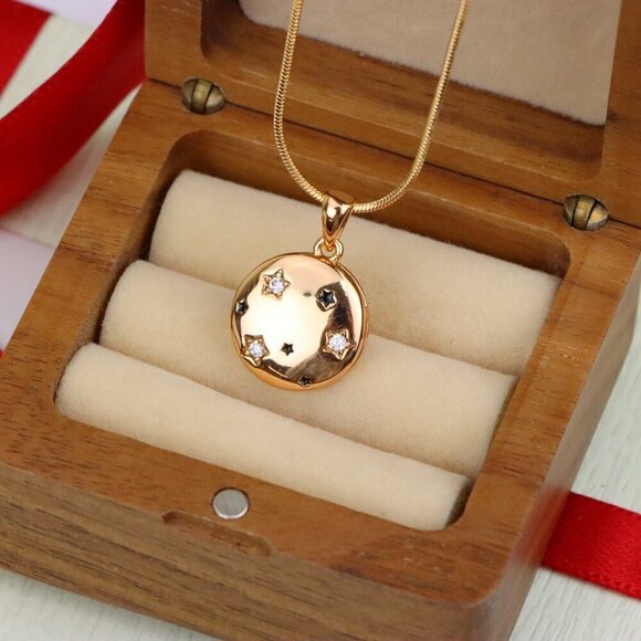 "Celestial Starry Moon Rose Gold Pendant Round Charm, XPPT1598 - Picture 6 of 13